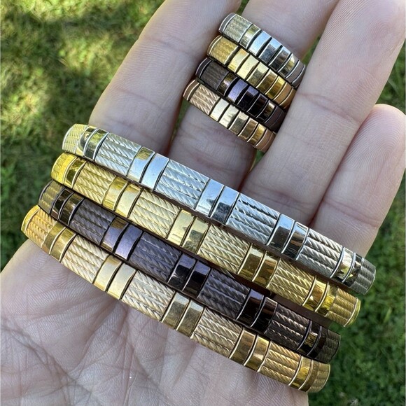 MILOR Stretch Bracelet & Ring Set Stainless Steel Bronze Silver Rose Gold Tone - Picture 5 of 11